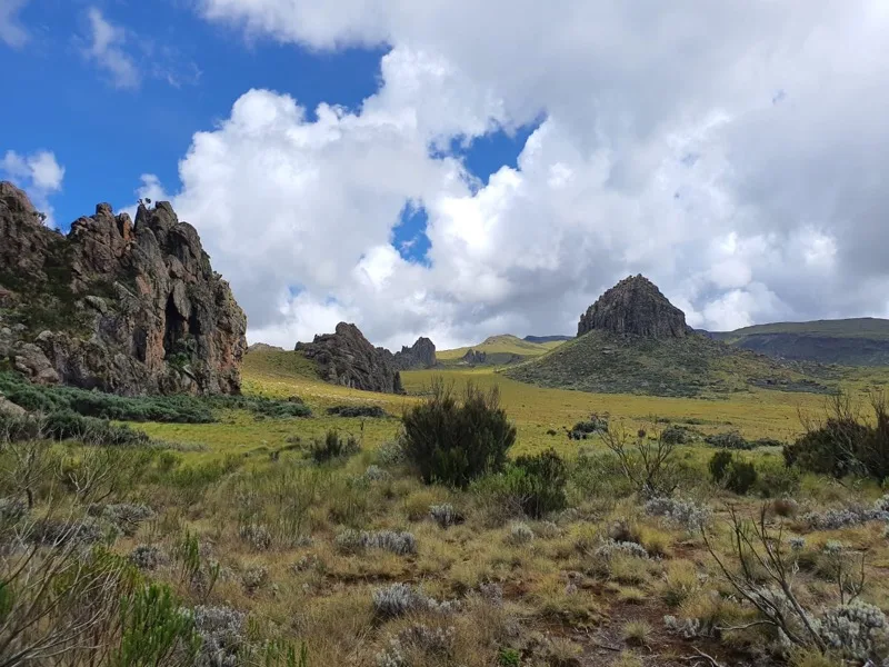 Moorland and rock towers below Mount Satima in the Aberdare Range
